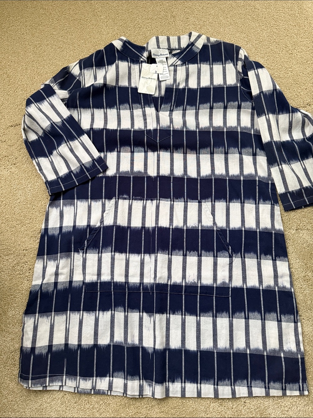 Tommy Bahama Navy and White Striped Long Sleeve coverup